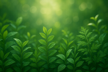 Obraz premium Lush green plants with soft bokeh background, photorealistic macro nature scene, generative AI