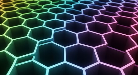 Honeycomb structure with neon gradient an abstract geometric background design