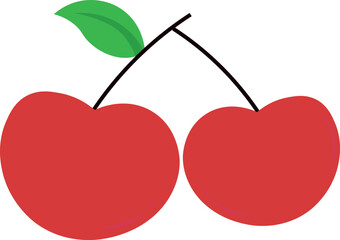 Vibrant red cherries with green leaf on simple fruit graphic