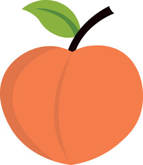 Digital artwork of a bright orange peach with green leaf and stem in editing software