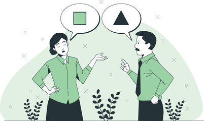 Two People in a Discussion with Different Shapes in Speech Bubbles Square and Triangle conversation disagreement