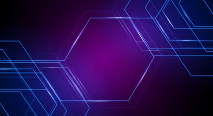 Modern abstract background with glowing hexagon lines and purple backdrop
