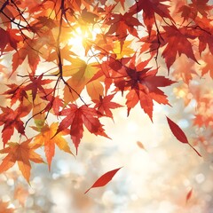 Watercolor Illustration of Maple Leaves with Sunlight and Autumn Vibes