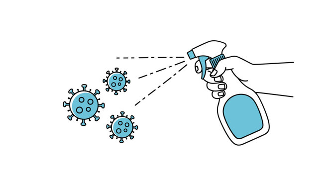 A hand sprays disinfectant to kill germs and viruses in the air.