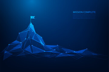 Business target goal achievement success. mission and vision flag on peak mountain. vector illustration fantastic technology.