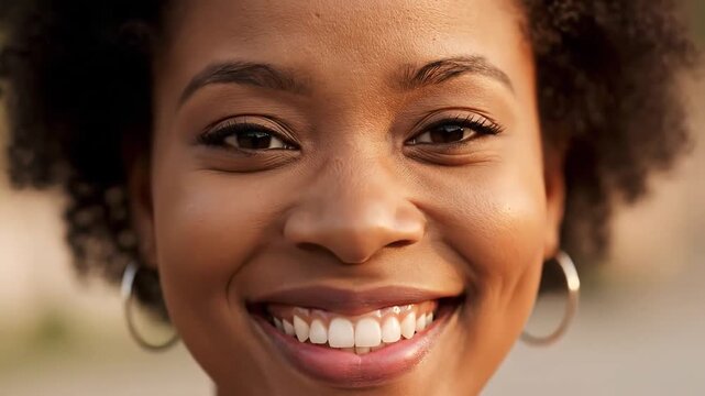 Closeup of a happy young African American woman with a beautiful smile.
