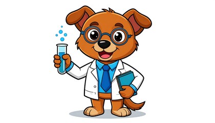 Cartoon dog scientist holds test tube