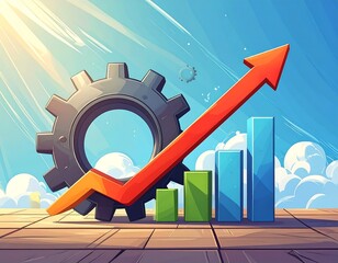 Cartoon gear, upward trend, charts, success