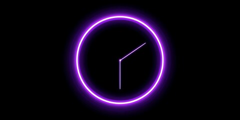 Stunning neon purple clock face glows on black, symbolizing time, deadlines, and modern urgency for dynamic projects.