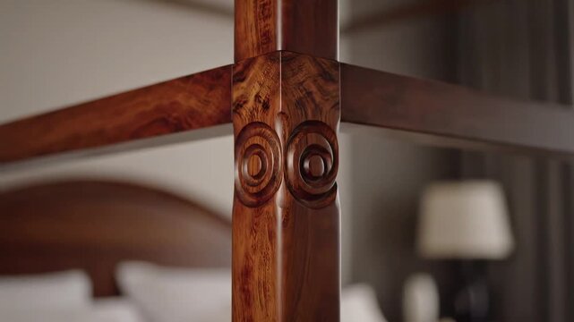 Detailed Woodwork on a FourPoster Bed Frame Interior Design.