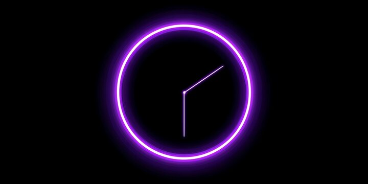 Stunning neon purple clock face glows on black, symbolizing time, deadlines, and modern urgency for dynamic projects.
