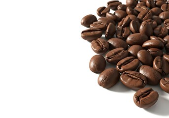 Naklejka premium Close up of Roasted Brown Coffee Beans on White Background