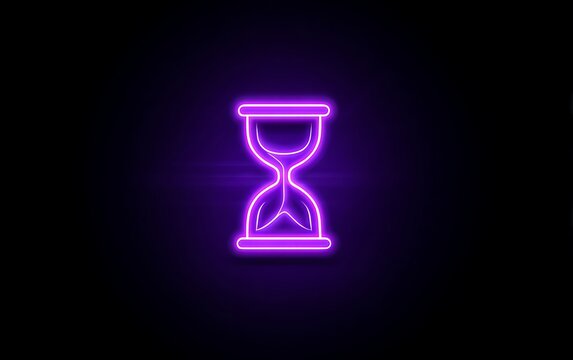 Captivating neon hourglass icon glows with vibrant purple light against a dark, moody background, symbolizing urgency and the passage of time for modern projects. - Powered by Adobe