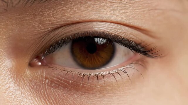Extreme close up macro shot of a human brown eye opening slowly.