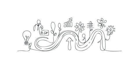 Abstract continuous line drawing symbolizing idea growth and progress