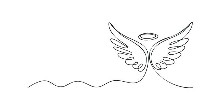 One Line Angel Icon With Halo And Wings