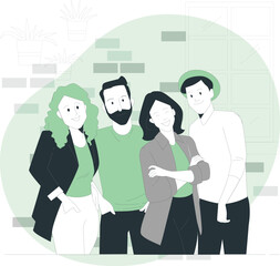 Diverse group of four friends smiling and posing for a photo indoors people