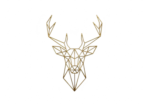 Geometric deer head made of golden wire, isolated on transparent background a modern and stylish decorative piece, perfect for adding a touch of elegance to any space