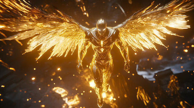 Seraphim creature with radiant wing overlays and divine AI energy glow hovering peacefully 