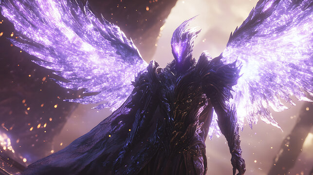 Seraphim creature with radiant wing overlays and divine AI energy glow hovering peacefully 