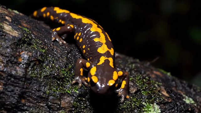 Salamander on Mossy Branch A Glimpse into Amphibian Life.