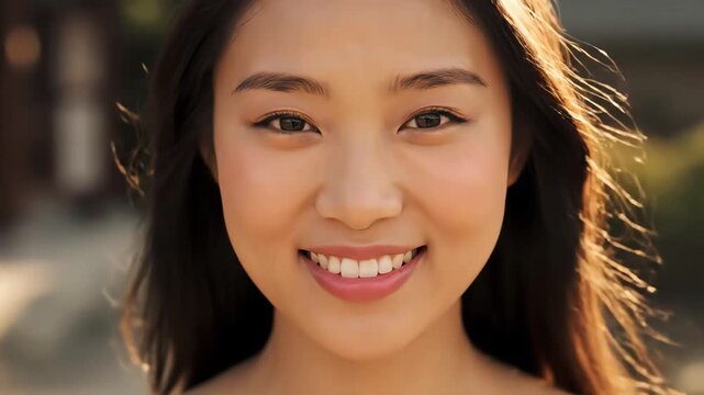 Radiant Smile A CloseUp Portrait of a Young Asian Woman.