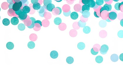 Fototapeta premium Pastel Pink Blue Green Confetti Scatter on White Background