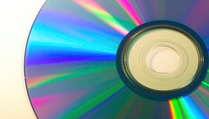 Close-Up of a Glossy CD with Rainbow Diffraction Arcs