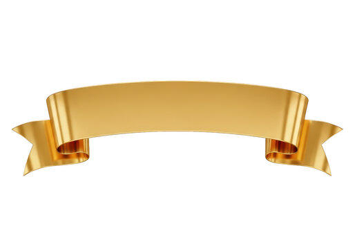 Elegant golden ribbon banner isolated on transparent background, perfect for adding a touch of luxury and sophistication to your designs, invitations, and promotional materials