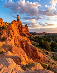 Fiery Red Rock Formations at Sunset in Colorado Landscape.