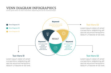 Venn diagram infographic chart template for business 3, 4, parts, options, presentation with venn diagram elements vector illustration.