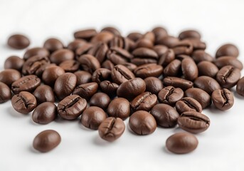 Close up of Fresh Roasted Coffee Beans on White Background