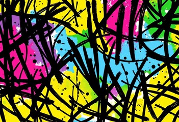 Fototapeta premium Bold black chaotic ink scribbles; seamless playful abstract background, hand drawn, drawing