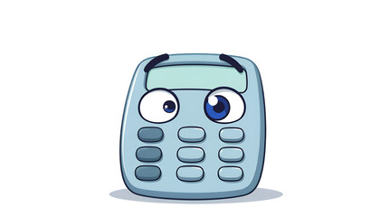 Funny cartoon calculator character with big googly eyes
