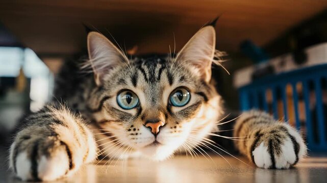 Extreme Close Up of a Tabby Cat with Blue Eyes