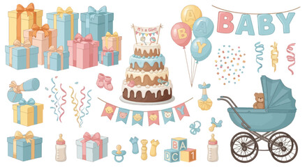 Adorable Baby Shower Celebration Elements Collection.