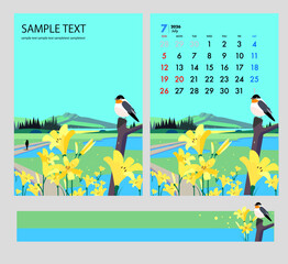 尾瀬沼の夏の湿地帯の鳥と風景のカレンダー