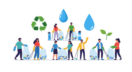 Group of People Cleaning Up Litter Recycling and Protecting Environment.