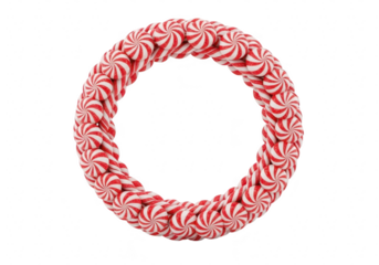 Festive christmas wreath made of peppermint candies isolated on transparent background perfect for holiday decorations, seasonal designs, and sweet treat themed projects