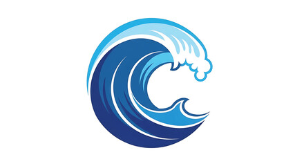 Circular Blue Ocean Wave Icon or Logo Design