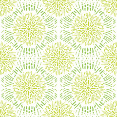 A refreshing pastel green pattern inspired by fireworks and nature. Its clean and airy composition represents renewal and freshness — perfect for spring or New Year themes in fabric or wallpaper.