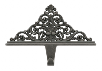 Elegant metal stocking holder isolated on transparent background ornate design for christmas decorations, fireplace mantels, and holiday home decor projects