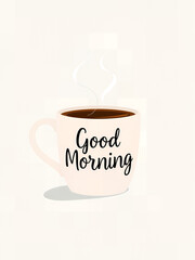 Obraz premium White coffee cup with good morning text and dark coffee