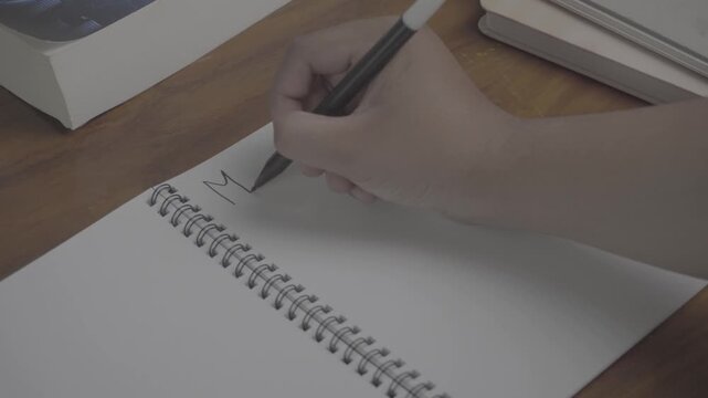 Person wrote "My Goal 2026" on his notebook. On a wooden table. S-Log3, S-Gamut3.Cine