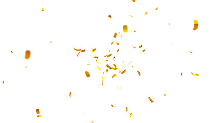 Falling isolated Gold Confetti. Glitter celebration PNG, Falling shiny gold confetti overlay on transparent background. 3d Rendering Transparent Confeti. Glossy golden festive tinsel. party, holiday,