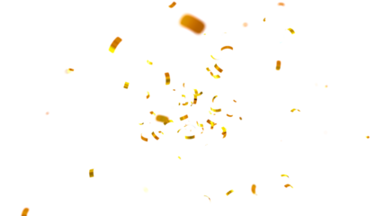 Falling isolated Gold Confetti. Glitter celebration PNG, Falling shiny gold confetti overlay on transparent background. 3d Rendering Transparent Confeti. Glossy golden festive tinsel. party, holiday,