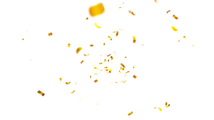 Falling isolated Gold Confetti. Glitter celebration PNG, Falling shiny gold confetti overlay on transparent background. 3d Rendering Transparent Confeti. Glossy golden festive tinsel. party, holiday,