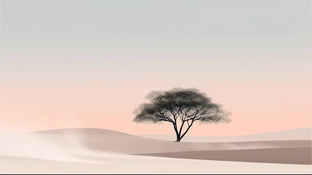 Minimalist Desert Landscape Animation with a Solitary Tree.