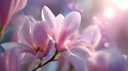 Fototapeta premium Beautiful pink magnolia blossoms bathed in soft, dreamy light for spring