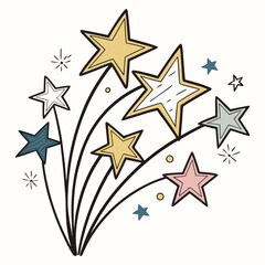 Bundle of hand-drawn stylized stars and sparkles vector illustration for celebrations and design